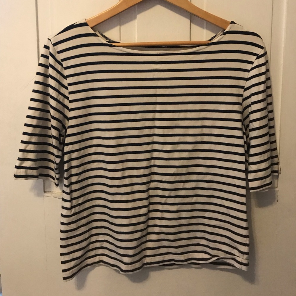 Vintage wide boat neck 3/4 sleeve striped shirt